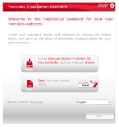 Hercules Dualpix HD720p for notebooks 1. INSTALLING YOUR WEBCAM Install the drivers and software provided before connecting your webcam, as indicated below. 1.1. Launch the Hercules installation assistant - Insert the CD-ROM provided into your CD-ROM drive.