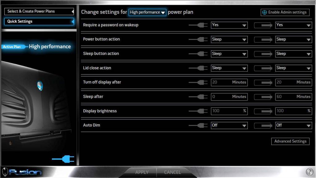 2.8.2 Changing Quick Settings 1 2 To change quick settings: 1. Select the plan you want to change. 2. Then change the settings you want modified.