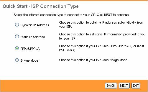Figure 3-9 Step 3: Select the connection type to connect to the ISP (We select