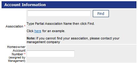 14. Find your association. Enter part of the association name. Click the Find button. Choose your association from the dropdown.
