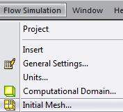 16. Select Flow Simulation>>Initial Mesh. Uncheck the Automatic setting box at the bottom of the window.