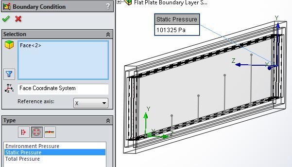 Right click on Boundary Conditions in the Flow Simulation analysis tree and select Insert Boundary Condition. Right click on the outflow boundary surface and select Select Other.