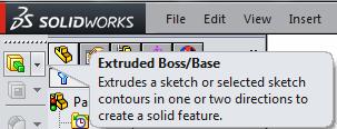5. Select Extruded Boss/Base. Check the box for Direction 2 and click OK to exit the Boss-Extrude Property Manager. Figure 2.5a) Selection of extrusion feature Figure 2.