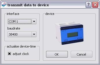 'transmit' - opens the system dialog, to configure and start the transmission of data to the currently selected device ( see figure right ).
