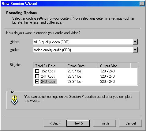 Step 5: Choosing Encoding Options a) These options determine the quality and size of the file generated from the video capture. In general, high video quality generates large files.