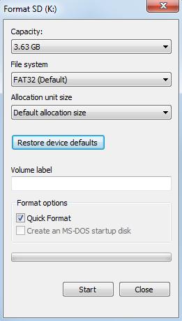 5. Select the File System to be FAT32.