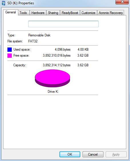 To double-check your card, right-click on the drive in Windows Explorer and select