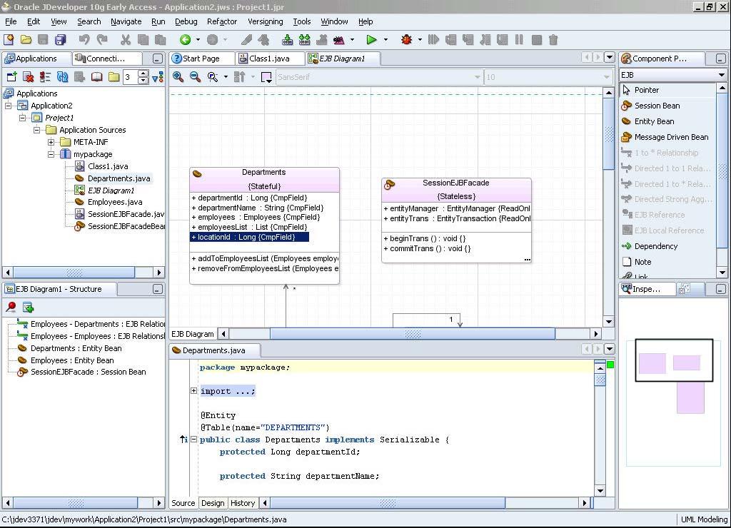 simple Java classes, and Oracle ADF Business Components. The JDeveloper provides support for EJB 3.0 and EJB 2.