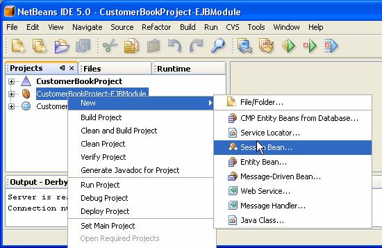 Example Implementation - The Customer Book page 92 Figure 26 Create the Session Bean (1) Figure 27 Create the Session Bean (2) 2.