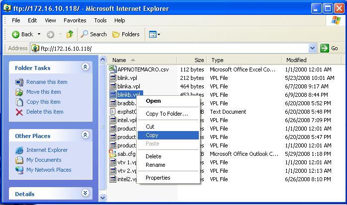 Using the FTP server to transfer VPL files from the controller to the PC As mentioned above, the FTP server