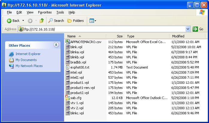 Now the new file can be seen in the FTP client window, the IE browser in this case, as shown below.