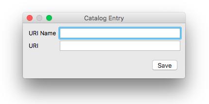 a. Type the name of the URI in the URI Name text box. b. Type the location of the corresponding DTD or XML Schema, relative to the catalog, in the URI text box. c. Click the Save button. 7.