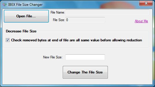 Figure 7 IBEX file size changer The source file can opened by browsing through the file system after clicking the button Open File.