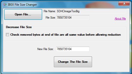 Figure 13 IBEX file size changer Check File Size After the image is