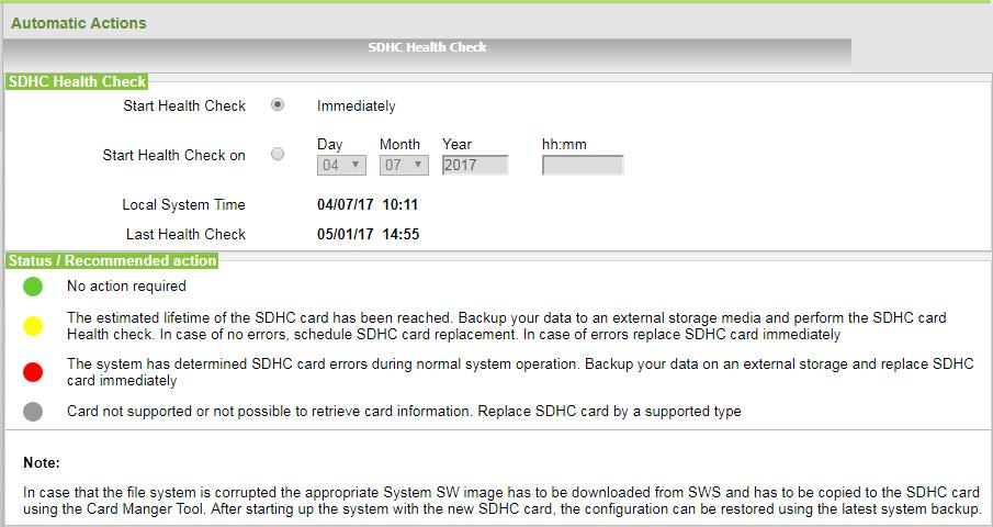Figure 2 SDHC Health Check page within the WBM Expert Mode 1.