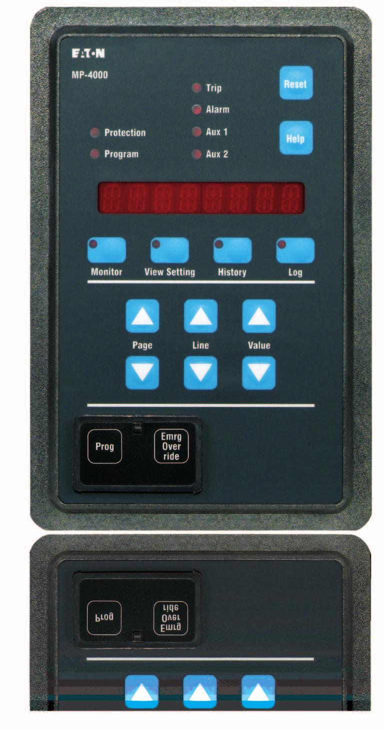 LED Indicators Determine at a glance the status of MP-4000 relay, trip and alarm targets Help Button Comprehensive help feature right at the device Display Mode and Navigation Buttons Quickly access