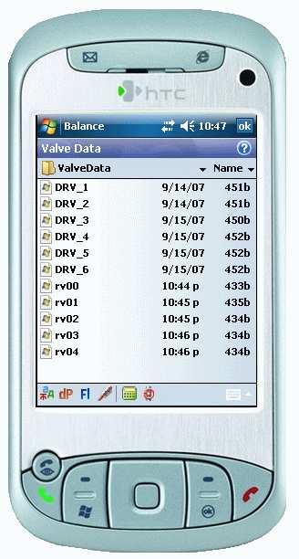 Preparations Measuring, cont d 3.2.2 Valve Data. Tap at Valve Data at Main Menu. The Valve Data screen shows all stored balancing valve measurements.