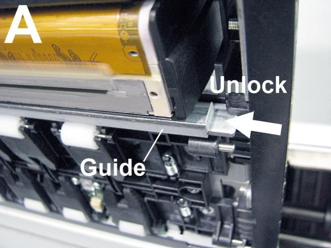 CAUTION HOLD ONTO BOTH LATCHES WHEN OPENING AND CLOSING THE PRINT ENGINE CLAMSHELL TO PREVENT DAMAGE. DO NOT ALLOW THE CLAMSHELL TO DROP OR SLAM CLOSED.