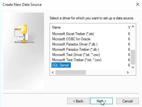 Click Next, then click Finish. The Create a New Data Source to SQL Server wizard will be dispalyed. 9.