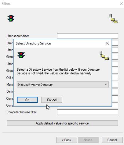 11. In the Select Directory Service pop-up make sure to select Microsoft Active