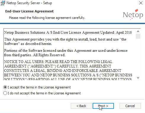 3. Click Next. 4. Accept the Netop End-User License Agreement. 5. Click Next. 6.