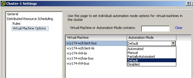 CHAPTER 8 Clusters and Virtual Machines Customizing DRS for Virtual Machines You can customize the Automation mode for individual virtual machines in a DRS cluster to override the cluster s
