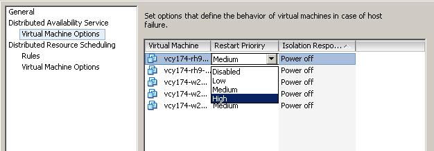 VMware VirtualCenter Resource Management Guide Customizing HA for Virtual Machines You can customize HA for restart priority and isolation response: Restart priority determines the order in which