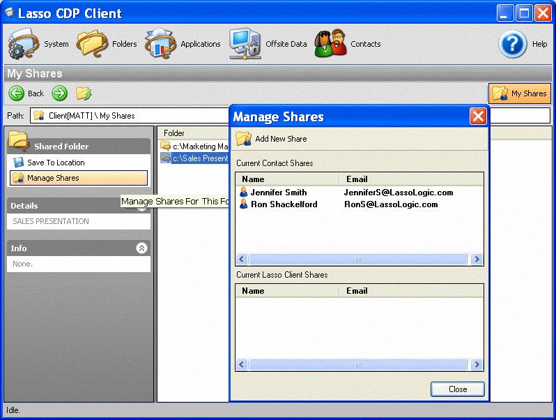 1.3.10 Managing Shared Folders Step 1: Select Manage Shares from the left window pane.