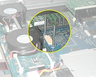 Replacement Procedure 1. Insert the threaded end of one of the processor installation guides into the logic board standoff on the right side of the processor connector.