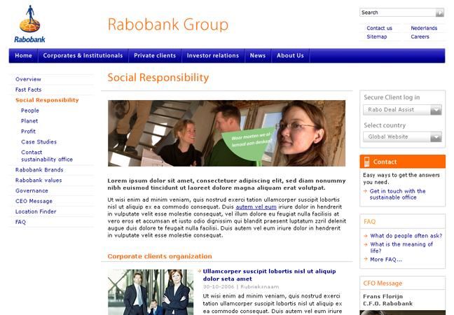 Corporate website for commercial clients Rabobank Group, international financial
