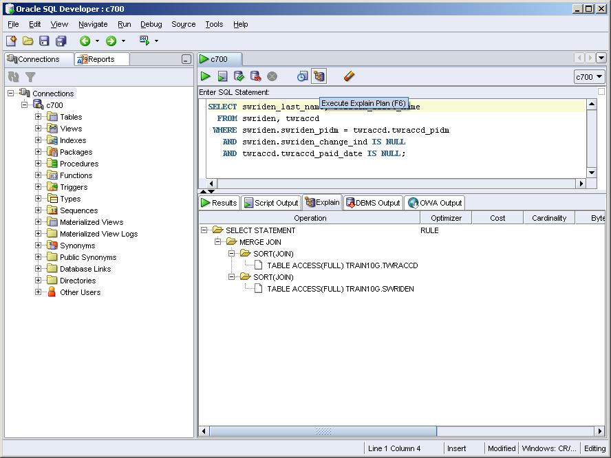Section O: Optimizing Code Explain in SQL Developer Description SQL