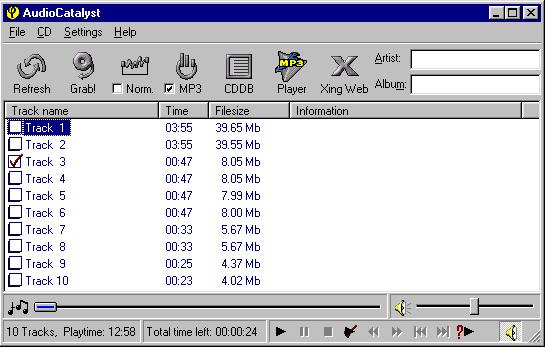 Encoding MP3 Files Playing MP3 Files Playing MP3 files is as easy as assembling your playlist. There is a separate player application called Xing MP3 Player.