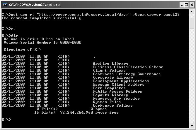 How To Map a WebDAV Drive using Windows Command Line A new feature enables mapping of a Windows network drive to infoxpert, so that users can access their infoxpert Workspace folders using a familiar