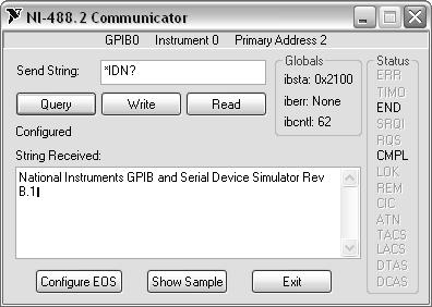 Lesson 9 Instrument Control 4. Communicate with the GPIB instrument. Make sure the GPIB interface is still selected in the Devices and Interfaces section.
