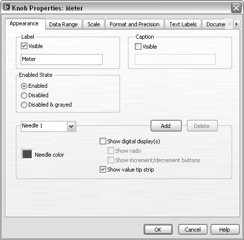 Lesson 2 Navigating LabVIEW Front Panel Window Toolbar Figure 2-14. Property Dialog Box for a Meter Each window has a toolbar associated with it.