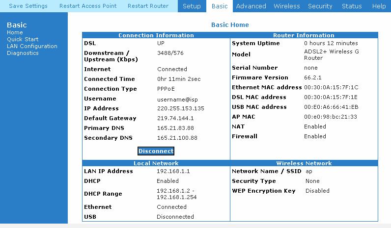 User@Ispname Figure 9-9 : Successful Connection NOTE: the router s Wi-Fi card is enabled by default, with WPA encryption (see router s base for default key.