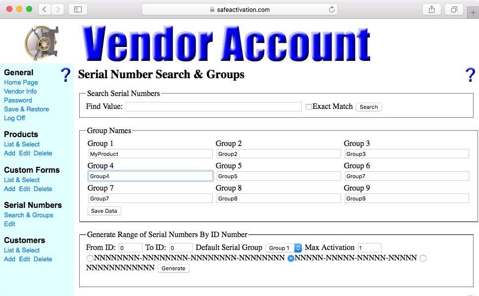 This email address is also used to send yourself a list of Serial Numbers generated and stored within your account. These Serial Numbers are distributed to customers during the purchase process.