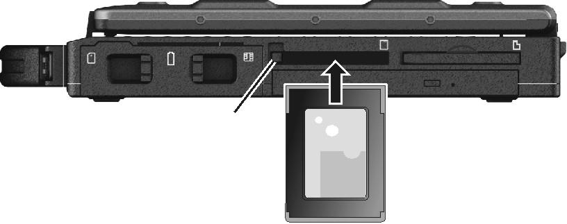 Your computer has one PC card slot which supports type II card and CardBus specifications. To insert a PC card: 1. Locate the PC card slot on the right side of the computer. 2.