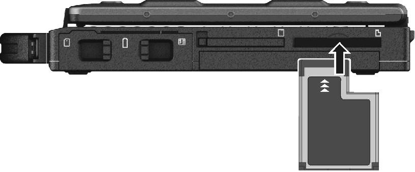 To insert an ExpressCard: 1. Locate the ExpressCard slot on the right side of the computer. 2. Slightly push the dummy card to release and then pull it out of the slot. 3.
