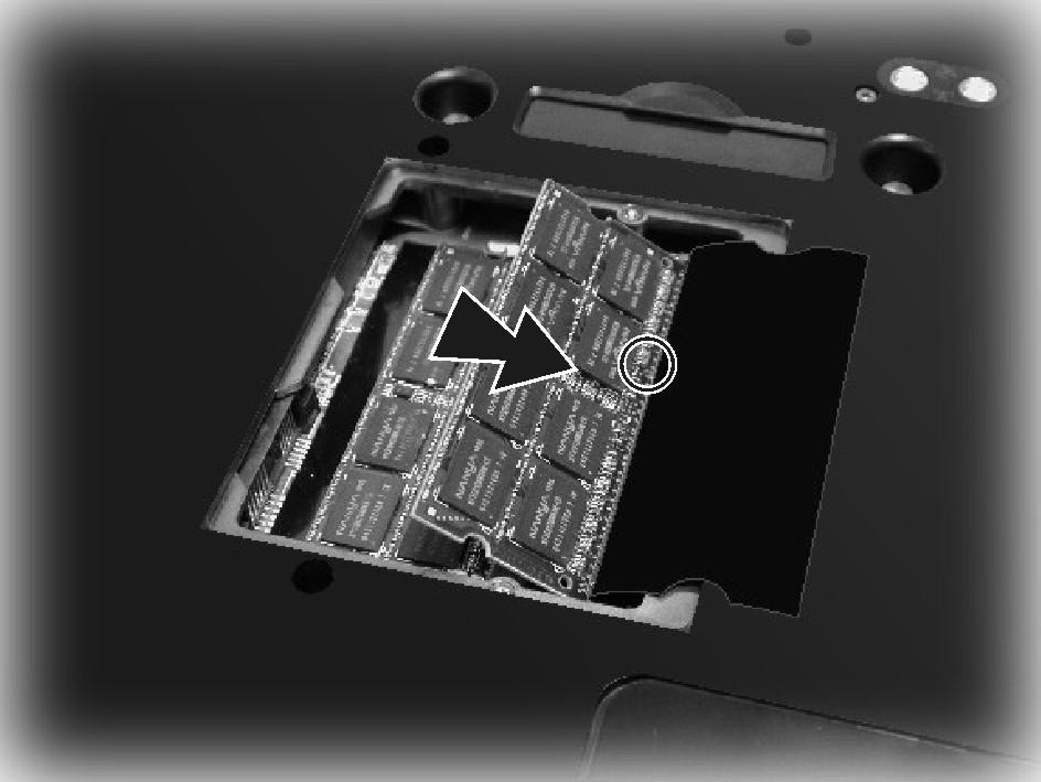 4. To install the RAM module, match the module's notched part with the socket's projected part and firmly insert the module into the socket at a 20-degree angle ( ).