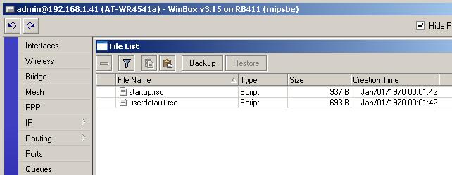 Upgrading through WinBox Figure 3: Typical File List on an AT-WR454x Routing CPE Please note that this is a list of user defined files; therefore no system file will be listed.