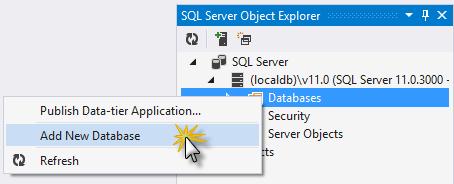 Adding a new database 5. Set the database name to SignalR and click OK to create it.