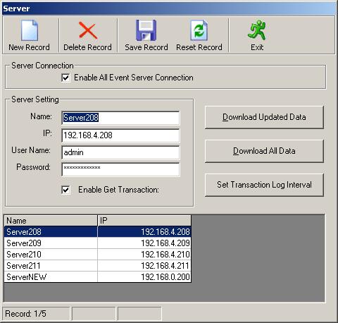 6. Managing the Server Database This section demonstrates how to create, modify, delete event server, download data to event server and set the transaction log interval through the use of the Server