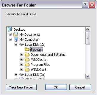 Press Make New Folder to create a new backup folder.