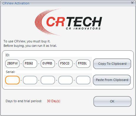the application, the Activation dialog box will appear, prompting you to register CRView.
