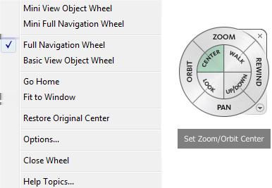 SteeringWheels menu options To access this dialog, make sure that you have an active SteeringWheel, then right-click the mouse to see the menu options.