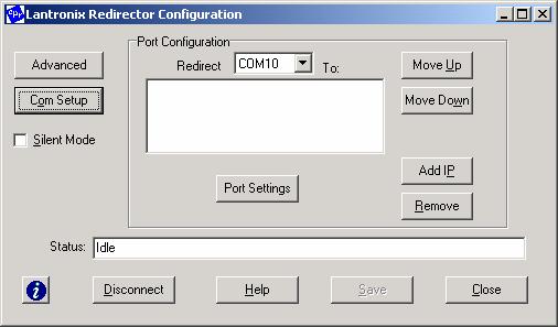 2.2 RUN Redirector Click the Start button in the Windows Taskbar, point to Programs, Lantronix, Redirector, and select Configuration. The Com Port Redirector Configuration window appears.