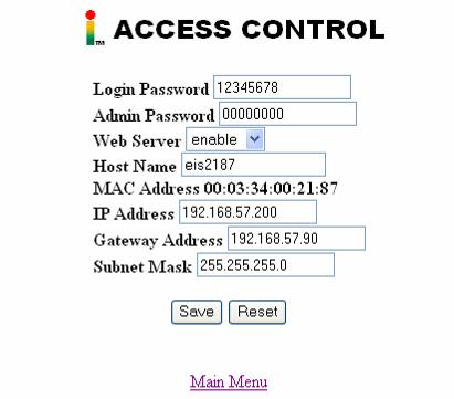 - 13 - The following page appears after entering the administrator s password. In this example, the iserver is given the static IP address: 192.168.57.200.