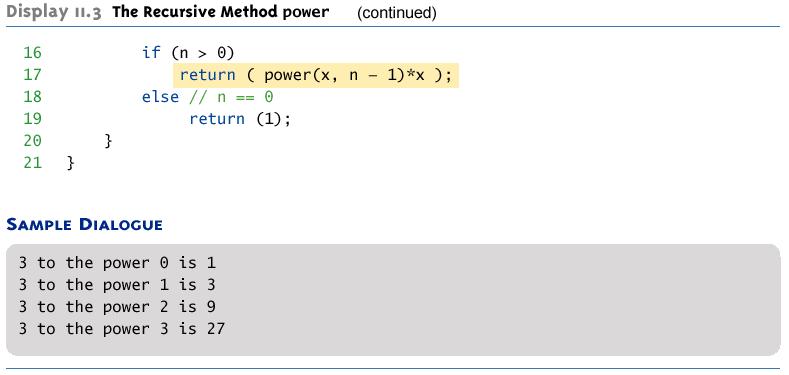 The Recursive Method power (Part 1 of 2) Another way to think of the recursion Calculating power(2,3) Power(2,3) is power(2,2)*2 Power(2,2) is power(2,1)*2 Power(2,1) is power(2,0)*2 Power(2,0) is 1