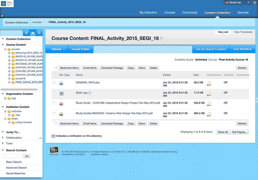 1.6 Content Collection Tab Course Files is the file repository available with all courses.